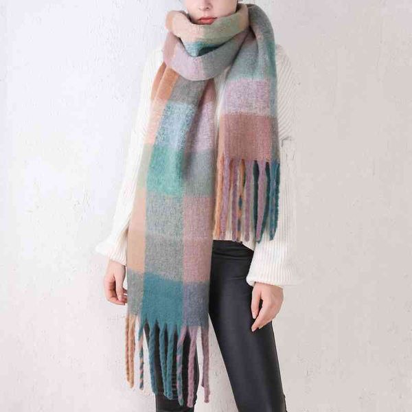 designer scarf acne sweden studios ac new mohair rainbow thickened in autumn and winter warm imitation cashmere color matching plaid fringe, Blue;gray
designer scarf acne sweden studios ac new mohair rainbow thickened in autumn and winter warm imitation cashmere color matching plaid fringe, Blue;gray