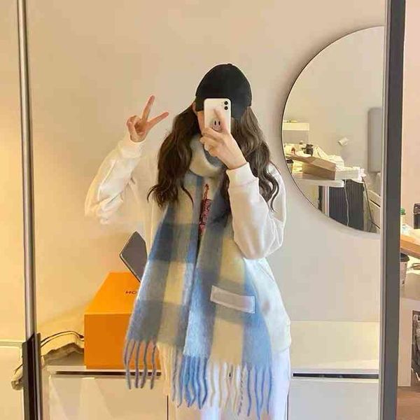 designer scarf acne sweden studios ac rainbow plaid wool scarf mohair autumn winter thickened warm shawl color, Blue;gray
designer scarf acne sweden studios ac rainbow plaid wool scarf mohair autumn winter thickened warm shawl color, Blue;gray