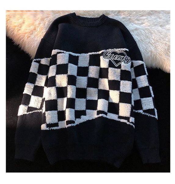 spring women's fashion black sweaters beautiful plaid knitted brand printed sweater loose and casual pullover keep warm chic female lo, White;black
spring women's fashion black sweaters beautiful plaid knitted brand printed sweater loose and casual pullover keep warm chic female lo, White;black