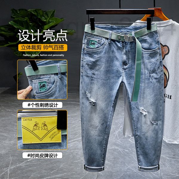men's jeans designer men's 2022 spring and summer new ins fashion br hole embroidery hsome versatile micro ha slim nine point pant, Blue
men's jeans designer men's 2022 spring and summer new ins fashion br hole embroidery hsome versatile micro ha slim nine point pant, Blue