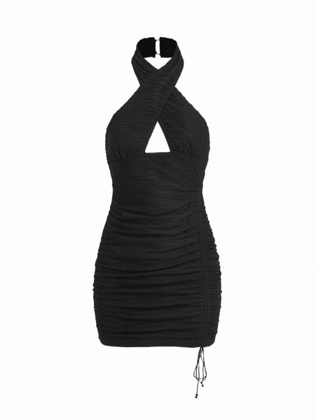 casual dresses mod drawstring side criss cross halter dress e7yr#, Black;gray
casual dresses mod drawstring side criss cross halter dress e7yr#, Black;gray
