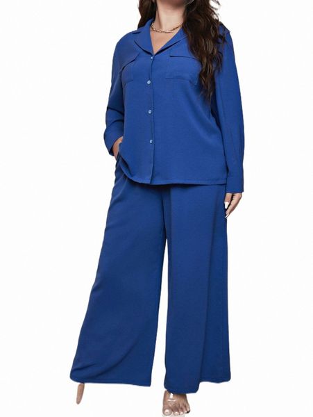 plus size dresses plus flap pocket lapel neck shirt & wide leg pants j89u#, Black
plus size dresses plus flap pocket lapel neck shirt & wide leg pants j89u#, Black