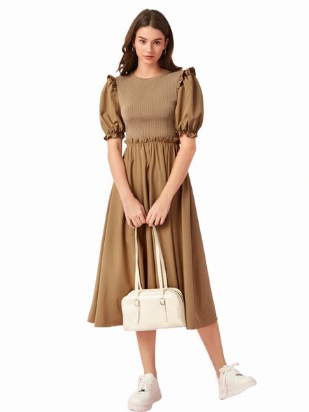 casual dresses puff sleeve frill trim dress 2022 new n4tu#, Black;gray
casual dresses puff sleeve frill trim dress 2022 new n4tu#, Black;gray