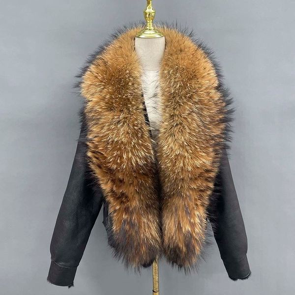 women's wool blends missjanefur women's winter jacket genuine leather coat with big fur collar luxury thick wool lining sheepskin, Black
women's wool blends missjanefur women's winter jacket genuine leather coat with big fur collar luxury thick wool lining sheepskin, Black