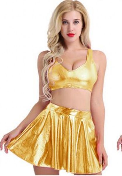 womens musical festival catsuit costumes wet look clubwear shiny metallic crop tank with pleated skirt for dance costumes, Black
womens musical festival catsuit costumes wet look clubwear shiny metallic crop tank with pleated skirt for dance costumes, Black