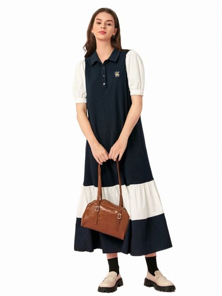 casual dresses puff sleeve embroidery detail colorblock shirt dress f8lr#, Black;gray
casual dresses puff sleeve embroidery detail colorblock shirt dress f8lr#, Black;gray