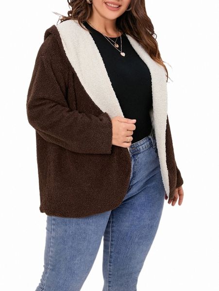 plus size outerwear & coats plus open front hooded teddy coat a6yp#, Black 
plus size outerwear & coats plus open front hooded teddy coat a6yp#, Black