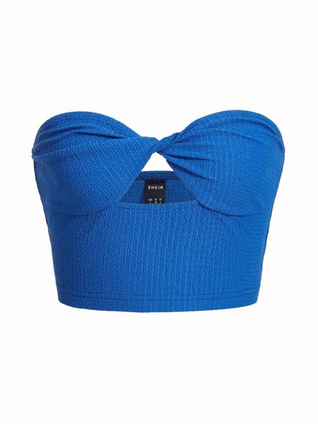 women's t-shirt twist front textured crop tube o5x3#, White
women's t-shirt twist front textured crop tube o5x3#, White