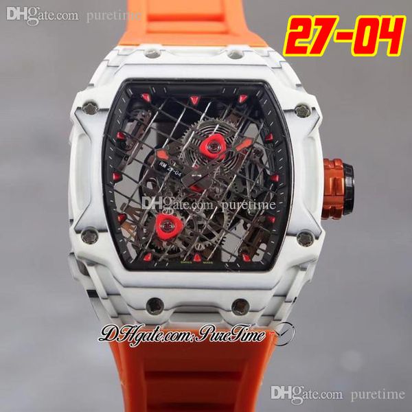 27-04 tourbillon rafael nadal a21j automatic mens watch 2022 white carbon fiber case tennis racket skeleton dial red crown orange rubber str, Slivery;brown
27-04 tourbillon rafael nadal a21j automatic mens watch 2022 white carbon fiber case tennis racket skeleton dial red crown orange rubber str, Slivery;brown