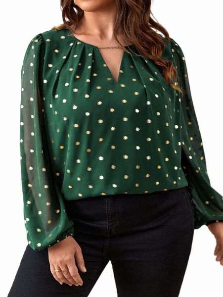 plus size t-shirt plus chain detail gold dot print lantern sleeve popover blouse b5gr#, Black
plus size t-shirt plus chain detail gold dot print lantern sleeve popover blouse b5gr#, Black