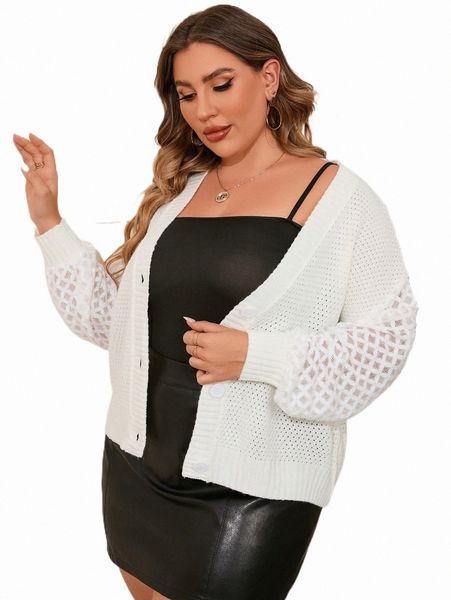 plus size t-shirt plus pointelle knit contrast lace drop shoulder cardigan y5dg#, Black
plus size t-shirt plus pointelle knit contrast lace drop shoulder cardigan y5dg#, Black