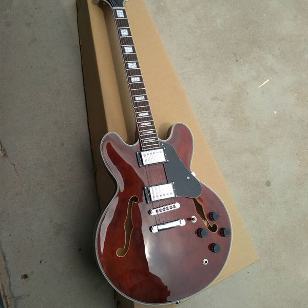 s custom semi-hollow thin body block wine red jazz electric guitar with diamond logo inaly
s custom semi-hollow thin body block wine red jazz electric guitar with diamond logo inaly
