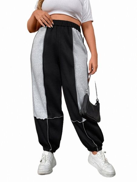 plus size pants plus two tone elastic waist sweatpants j8zo#, Black