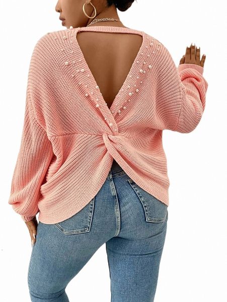 plus size t-shirt plus pearls beaded cut out twist back drop shoulder sweater v7d8#, Black
plus size t-shirt plus pearls beaded cut out twist back drop shoulder sweater v7d8#, Black