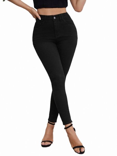 women's jeans high waist letter patched detail skinny jeans z4j1#, Blue