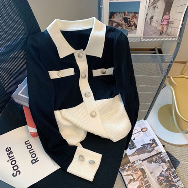 7500 new little fragrance black and white contrast knit cardigan women's design sense niche gentle wind sweater jacket, White;black
7500 new little fragrance black and white contrast knit cardigan women's design sense niche gentle wind sweater jacket, White;black