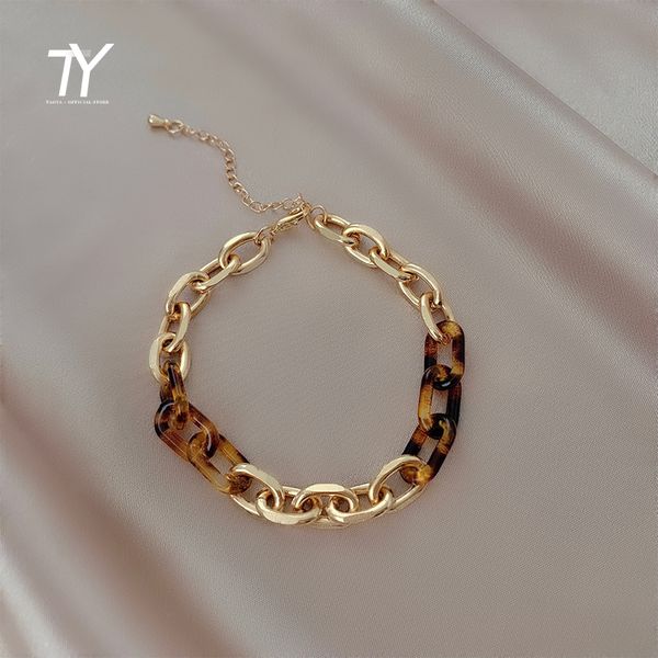design sense leopard color resin metal chain splicing bracelets for woman goth girl's fashion jewelry korea unusual accessories, Golden;silver
design sense leopard color resin metal chain splicing bracelets for woman goth girl's fashion jewelry korea unusual accessories, Golden;silver