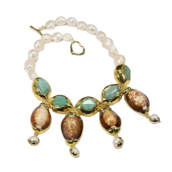 natural white keshi pearl beaded gold plated amazonite nugget short choker necklace shell conch pearl pendant for lady gifts, Silver
natural white keshi pearl beaded gold plated amazonite nugget short choker necklace shell conch pearl pendant for lady gifts, Silver