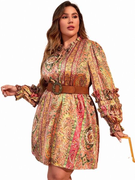 plus size dresses plus floral & paisley print tie neck flounce sleeve dress without belt x5s2#, Black
plus size dresses plus floral & paisley print tie neck flounce sleeve dress without belt x5s2#, Black