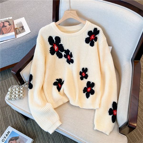 new women's retro beautiful flowers knitted luxury sweater loose and casual pullover keep warm chic female long sleeves y2k knitwear, White;black
new women's retro beautiful flowers knitted luxury sweater loose and casual pullover keep warm chic female long sleeves y2k knitwear, White;black