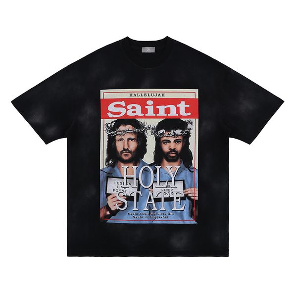 men's t-shirts trendy brand character pattern magazine printing short-sleeved t-shirt, White;black
men's t-shirts trendy brand character pattern magazine printing short-sleeved t-shirt, White;black