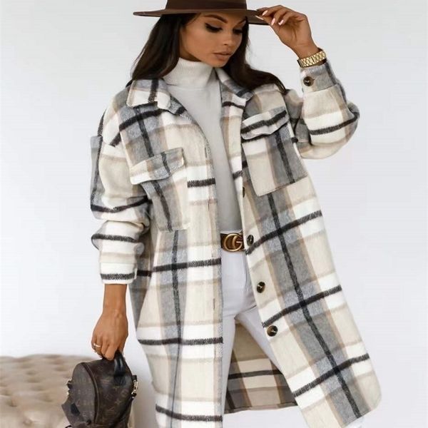 womens jackets spring plaid long blouses coat women casual vintage shirt jacket female woolen blends printed overcoat streetwear 220908, Black;brown
womens jackets spring plaid long blouses coat women casual vintage shirt jacket female woolen blends printed overcoat streetwear 220908, Black;brown