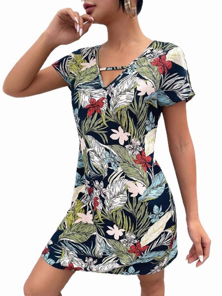 casual dresses v-neck tropical print dress 2022 new y0zp#, Black;gray 
casual dresses v-neck tropical print dress 2022 new y0zp#, Black;gray