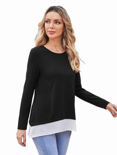 women's t-shirt emery rose 2 in 1 contrast panel tee r6ss#, White