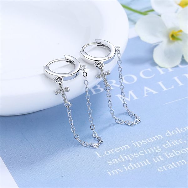 european and american fashion charm inlaid zirconium diamond cross tassel female personality chain ear buckle long earrings ac23, Golden
european and american fashion charm inlaid zirconium diamond cross tassel female personality chain ear buckle long earrings ac23, Golden