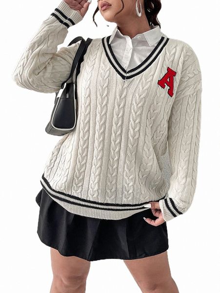 plus size t-shirt plus 1pc letter patched striped trim drop shoulder cricket sweater f03n#, Black
plus size t-shirt plus 1pc letter patched striped trim drop shoulder cricket sweater f03n#, Black
