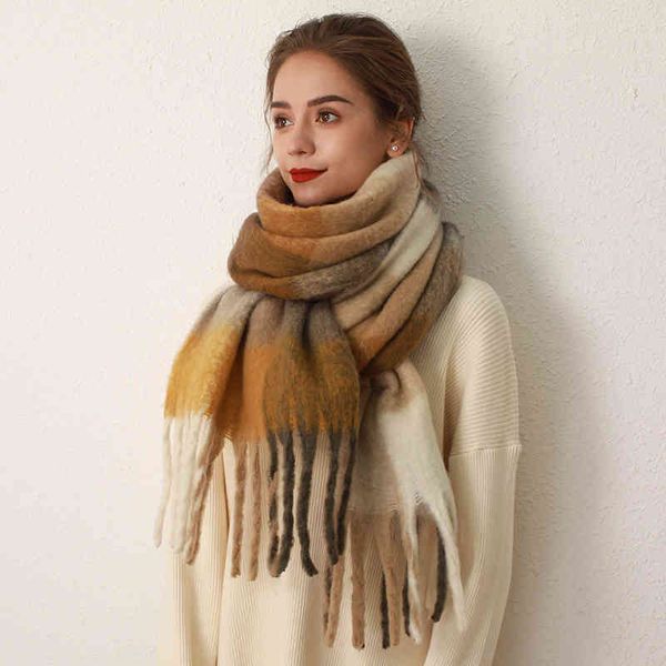 designer scarf acne sweden studios ac new mohair rainbow thickened in autumn and winter warm imitation cashmere color matching plaid fringe, Blue;gray
designer scarf acne sweden studios ac new mohair rainbow thickened in autumn and winter warm imitation cashmere color matching plaid fringe, Blue;gray