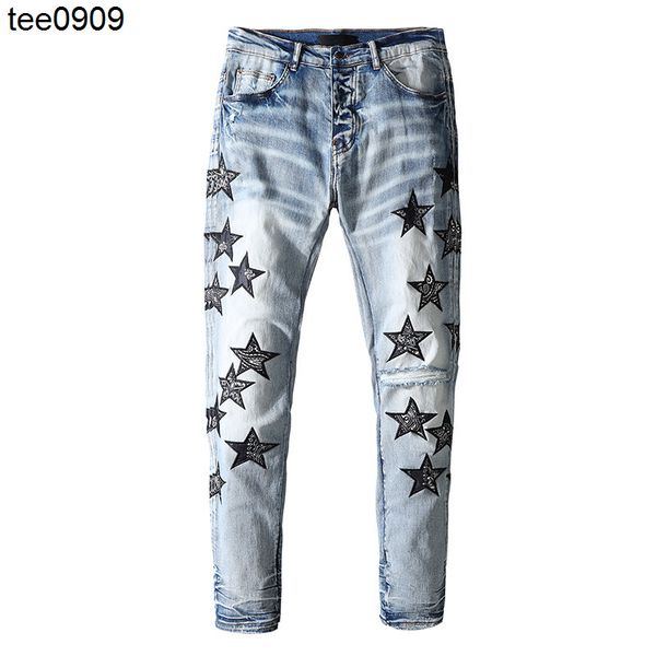 jeanshigh street fashion brand washed blue cashew nut flower five pointed star embroidery patch cloth hole slim fitting jeans
jeanshigh street fashion brand washed blue cashew nut flower five pointed star embroidery patch cloth hole slim fitting jeans