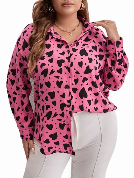 plus size t-shirt plus heart print drop shoulder shirt 817p#, Black