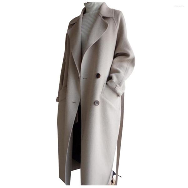 women's wool oversize lapel cashmere blend belt trench coat outwear jacket, Black
women's wool oversize lapel cashmere blend belt trench coat outwear jacket, Black