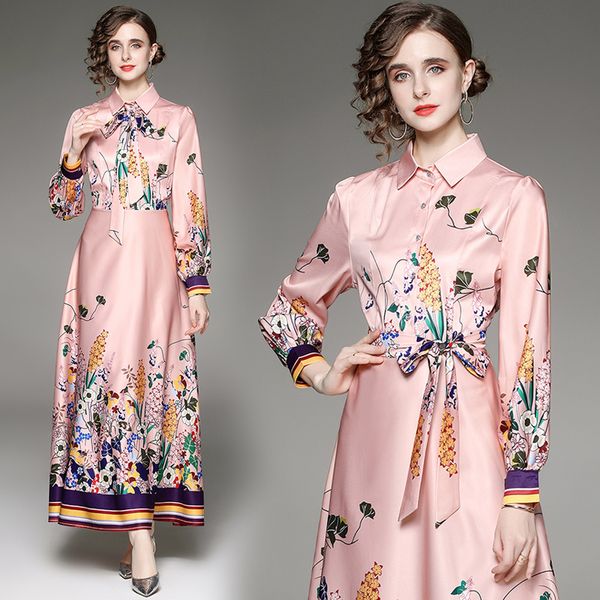 2022 fashion print designer pink dress women long sleeve vintage button shirt neck maxi dresses office lady ribbon bow elegant frocks spring, Black;gray
2022 fashion print designer pink dress women long sleeve vintage button shirt neck maxi dresses office lady ribbon bow elegant frocks spring, Black;gray
