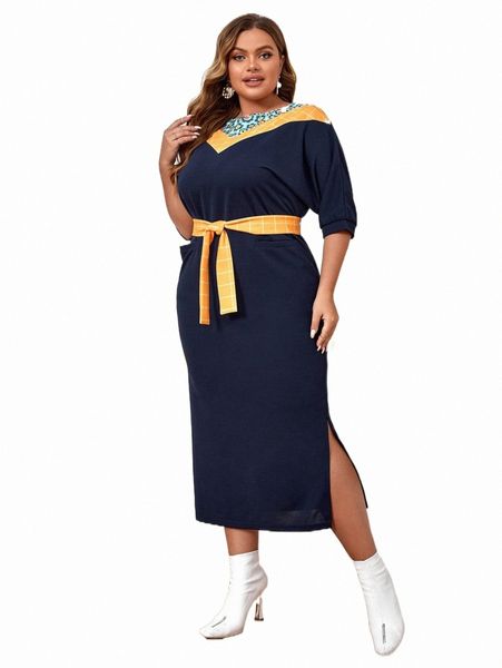 plus size dresses x annetc plus plaid & floral print split hem batwing sleeve belted dress y1rm#, Black
plus size dresses x annetc plus plaid & floral print split hem batwing sleeve belted dress y1rm#, Black