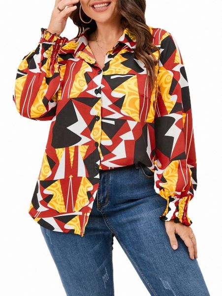 plus size t-shirt plus geo print flounce sleeve shirt u9y7#, Black
plus size t-shirt plus geo print flounce sleeve shirt u9y7#, Black