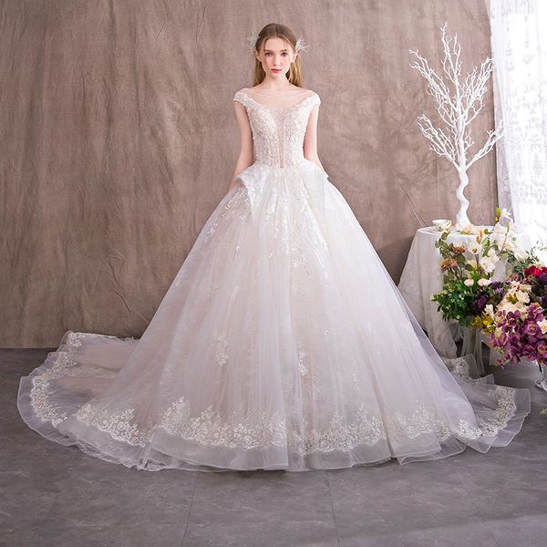 princess ball gown wedding dresses scoop neckline cap sleeves bridal gowns lace appliques ruched wedding vestidos custom made dress, White
princess ball gown wedding dresses scoop neckline cap sleeves bridal gowns lace appliques ruched wedding vestidos custom made dress, White