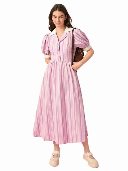 casual dresses puff sleeve button front striped shirt dress g05s#, Black;gray
casual dresses puff sleeve button front striped shirt dress g05s#, Black;gray