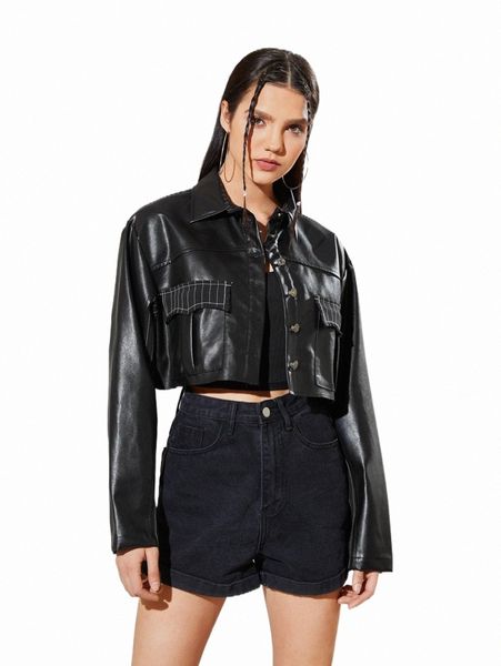 women's jackets x insalt-yd flap detail button front pu leather crop jacket t5zd#, Black;brown
women's jackets x insalt-yd flap detail button front pu leather crop jacket t5zd#, Black;brown