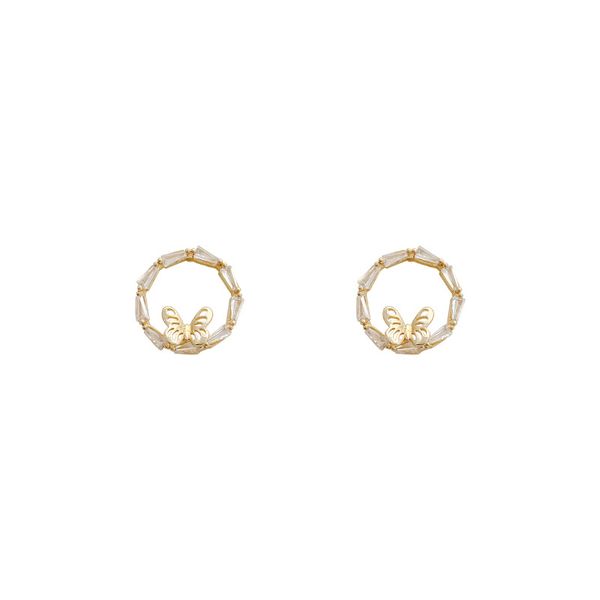 youngdeer zircon circle charm earrings women butterfly stud earring, Golden 
youngdeer zircon circle charm earrings women butterfly stud earring, Golden