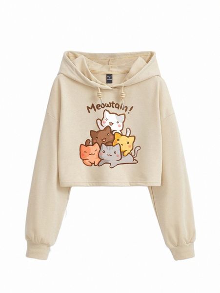 women's hoodies & sweatshirts x mschibious cartoon & letter graphic drop shoulder drawstring hoodie f6cu#, Black