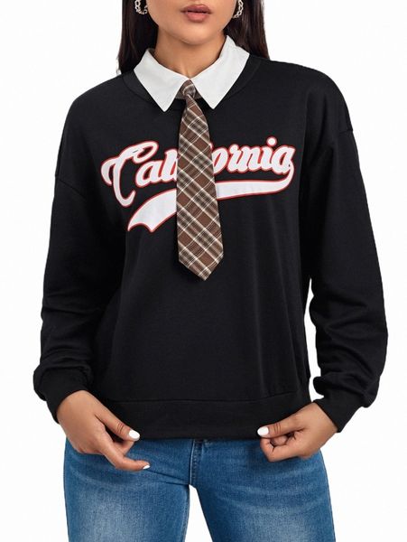 women's hoodies & sweatshirts letter graphic 2 in 1 sweatshirt with tie l08z#, Black
women's hoodies & sweatshirts letter graphic 2 in 1 sweatshirt with tie l08z#, Black