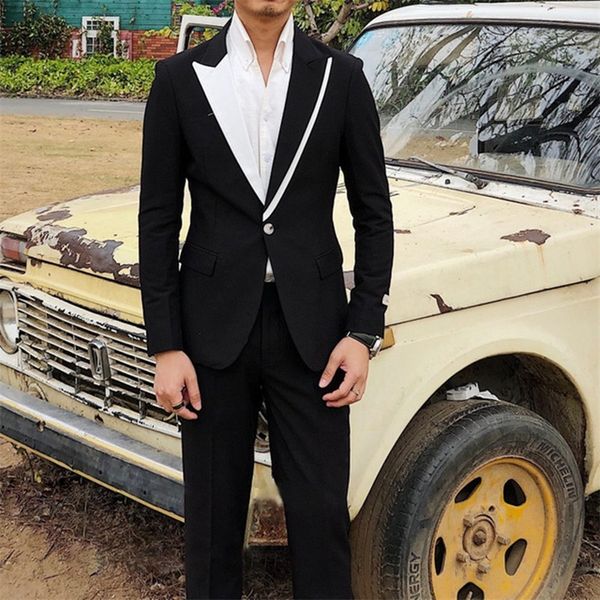 men's suits blazers mens suits fashion stitching design suit for man groomman tuxedos british style slim fit jackets pants 2 piece cost, White;black
men's suits blazers mens suits fashion stitching design suit for man groomman tuxedos british style slim fit jackets pants 2 piece cost, White;black