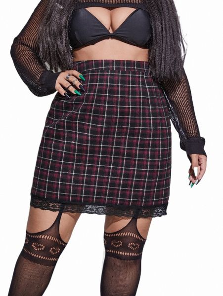 plus size pants plus plaid print lace trim wool-mix skirt b1il#, Black
plus size pants plus plaid print lace trim wool-mix skirt b1il#, Black