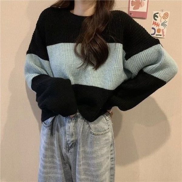 women s sweaters fashion striped sweater women loose spring and autumn retro long sleeved round neck knitted pullover casual 220908, White;black
women s sweaters fashion striped sweater women loose spring and autumn retro long sleeved round neck knitted pullover casual 220908, White;black