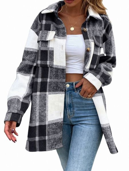 women's down & parkas plaid print flap pocket drop shoulder wool-mix fabric overcoat i8cf#, Black
women's down & parkas plaid print flap pocket drop shoulder wool-mix fabric overcoat i8cf#, Black