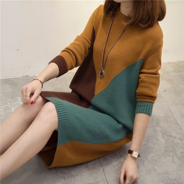 women s sweaters long sweater dress women autumn winter warm mid dresses ladies casual loose knitted pullover thick splicing clothes 220908, White;black
women s sweaters long sweater dress women autumn winter warm mid dresses ladies casual loose knitted pullover thick splicing clothes 220908, White;black