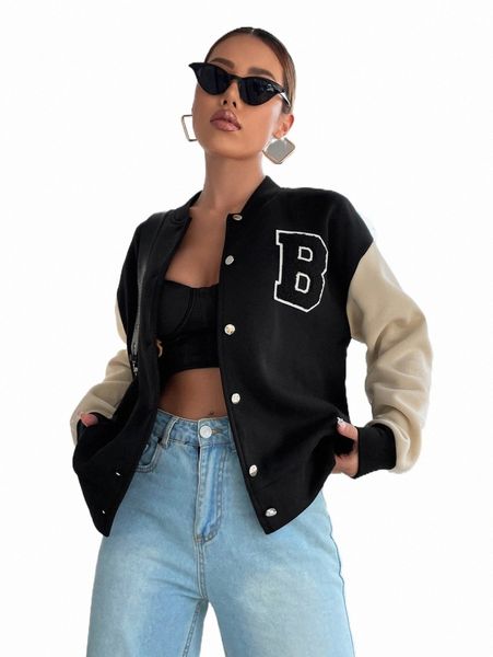 women's jackets letter patch detail drop shoulder two tone bomber jacket g6cr#, Black;brown
women's jackets letter patch detail drop shoulder two tone bomber jacket g6cr#, Black;brown