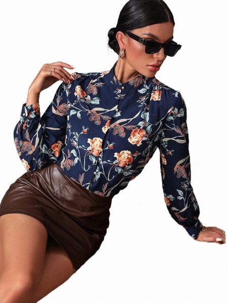 women's blouses & shirts floral print button up shirt 30fo#, White